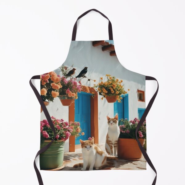 Item preview, Greece Cats on Sunny Terrace with Blue Doors and Flowers designed and sold by UmSkelig834.