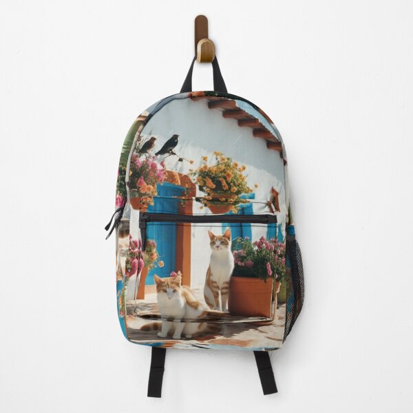 Item preview, Greece Cats on Sunny Terrace with Blue Doors and Flowers designed and sold by UmSkelig834.
