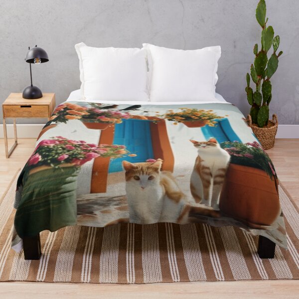 Item preview, Greece Cats on Sunny Terrace with Blue Doors and Flowers designed and sold by UmSkelig834.