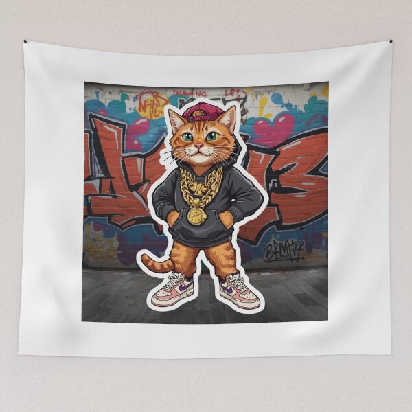 Item preview, Streetwear Cat Sticker – Urban Hip Hop Cat Graffiti Graphic Design designed and sold by MAStrends.