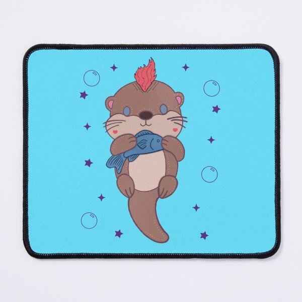 Item preview, Punk Rock Sea Otter Cute Mohawk Otter with Fish designed and sold by Whimsy Moth .