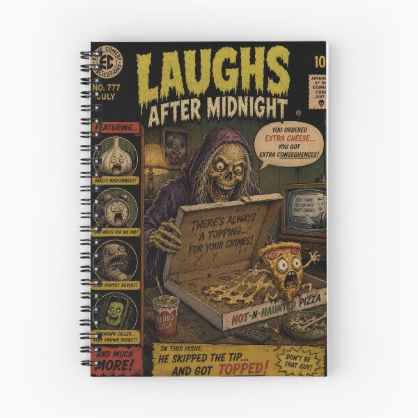 Item preview, Laughs After Midnight - Vintage Pizza Horror Comic Parody designed and sold by 4TinyPaws.