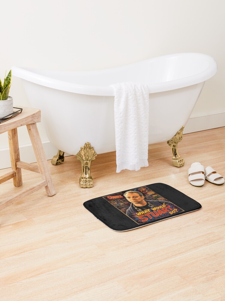 Thumbnail 2 of 6, Bath Mat, What would Stuart do? designed and sold by TeeCodes.