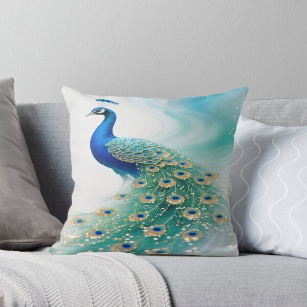 Item preview, Elegant Blue Peacock Gold Feathers Art designed and sold by animenosekaiii.