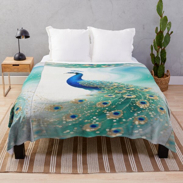 Item preview, Elegant Blue Peacock Gold Feathers Art designed and sold by animenosekaiii.