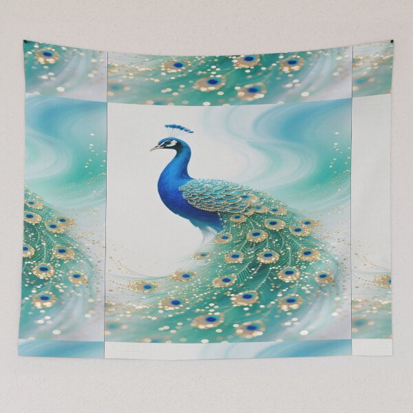 Item preview, Elegant Blue Peacock Gold Feathers Art designed and sold by animenosekaiii.