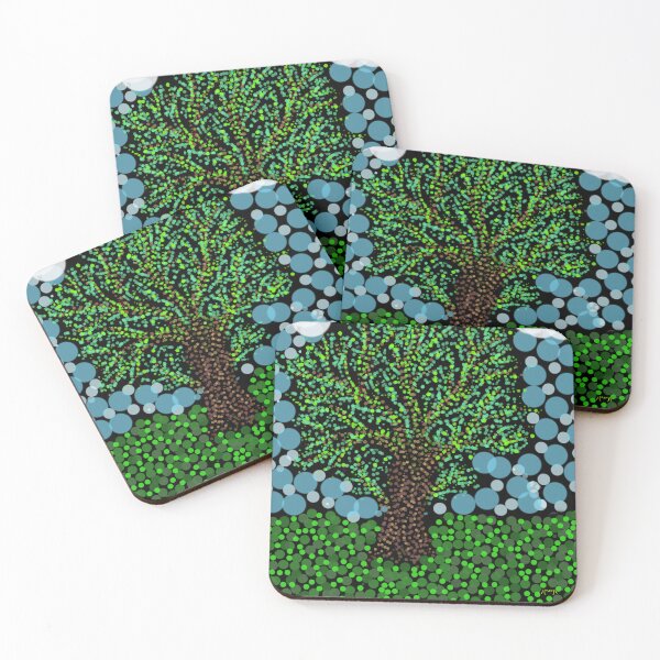 Item preview, Dream Tree - Green Leaf and Brown Trunk under a Night Sky - Pointillist Digital Art - Decoration, Fashion & Gifts designed and sold by Pk-Gn-  /(°^°)\.