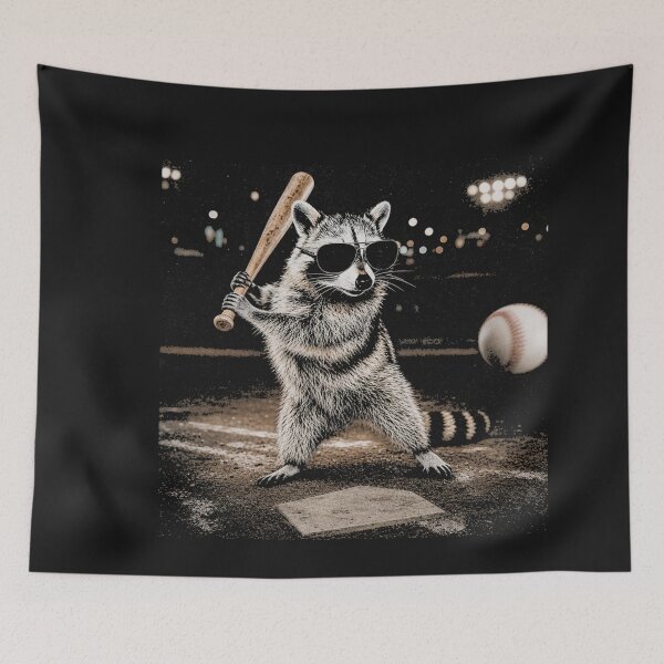 Item preview, Cool Raccoon Batting Baseball with Sunglasses designed and sold by Tsugraf Designs.