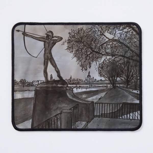 Item preview, Archer on the Elbe – Dresden Neustadt Ink Drawing designed and sold by UMA Urban Sketch.