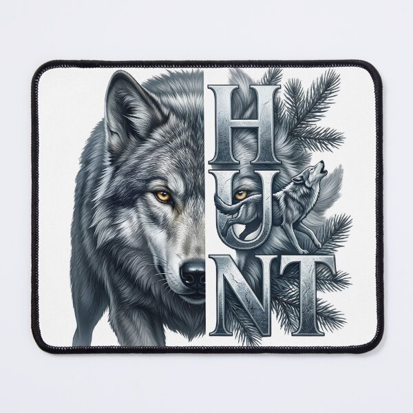 Item preview, HUNT Wolf Typography Wildlife Nature designed and sold by Presshue.