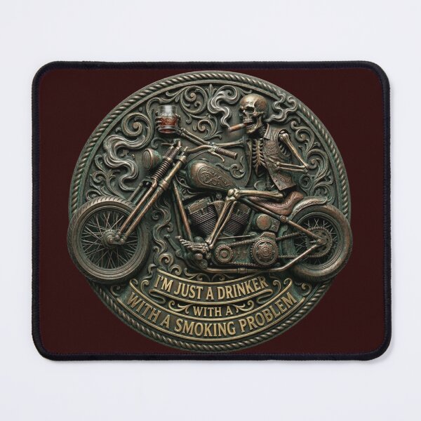 Item preview, I’m Just A Drinker With A Smoking Problem - 3D Steampunk Biker Skull designed and sold by unicatello.