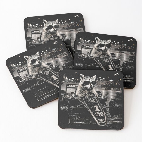 Item preview, Fluorescent Raccoon Piloting Track Auto Graphic designed and sold by Tsugraf Designs.