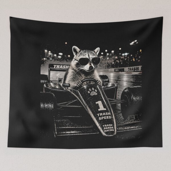 Item preview, Fluorescent Raccoon Piloting Track Auto Graphic designed and sold by Tsugraf Designs.