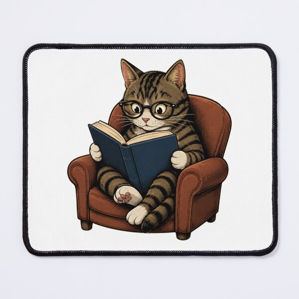 Item preview, Cute Cat Reading a Book on Black Background designed and sold by Mysthor-Designs.