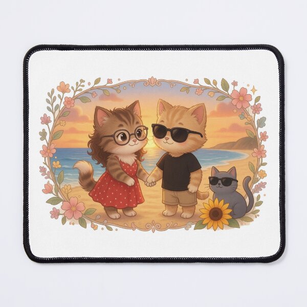 Item preview, Cute Cat Couple Beach Sunset Romantic Art designed and sold by mimiartes.