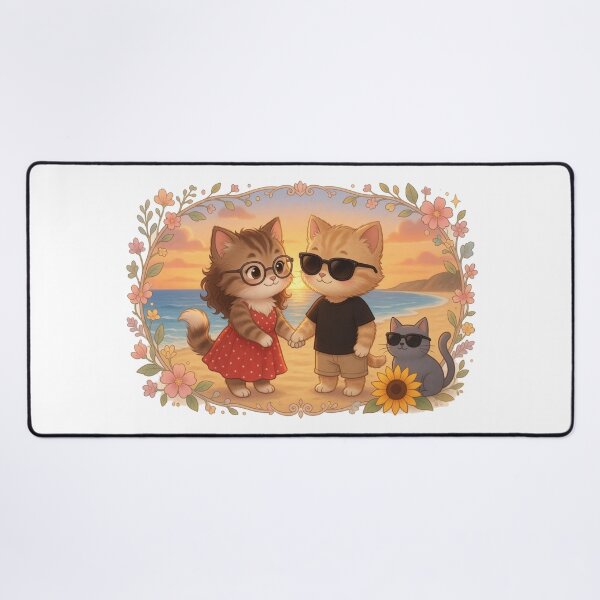 Item preview, Cute Cat Couple Beach Sunset Romantic Art designed and sold by mimiartes.