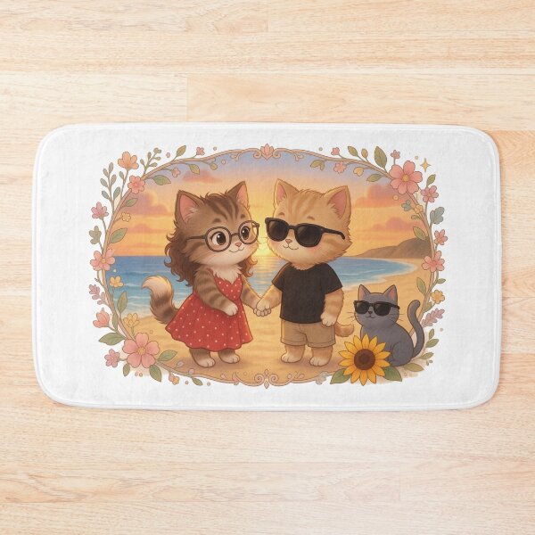 Item preview, Cute Cat Couple Beach Sunset Romantic Art designed and sold by mimiartes.