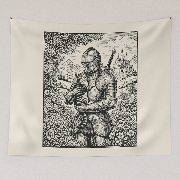 Item preview, Medieval Knight Cat Lover Vintage Floral Fantasy  designed and sold by Y-Vibes.