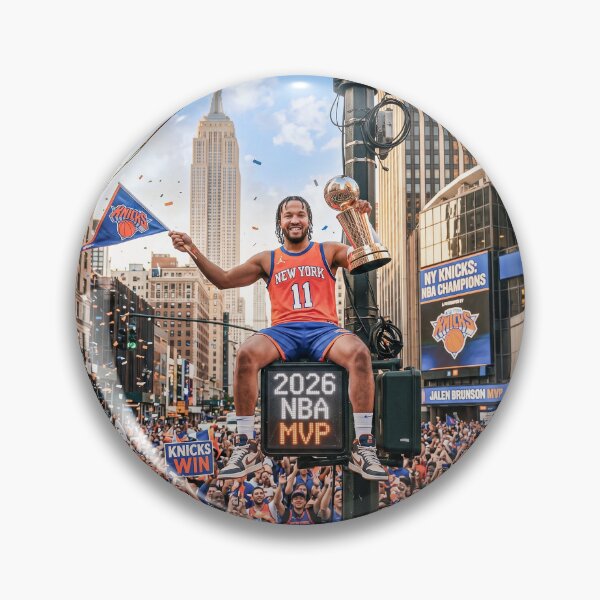 Item preview, Jalen Brunson Sitting On NYC Walk Sign With MVP Trophy designed and sold by Home Decor Art.