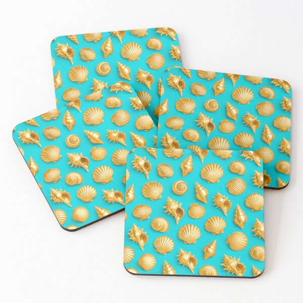 Item preview, Gold Seashells with Turquoise background designed and sold by irisArtts.