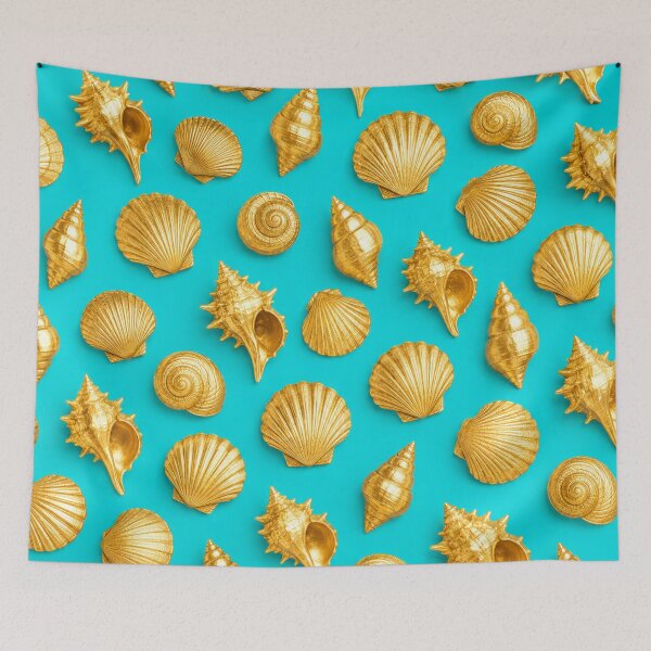 Item preview, Gold Seashells with Turquoise background designed and sold by irisArtts.
