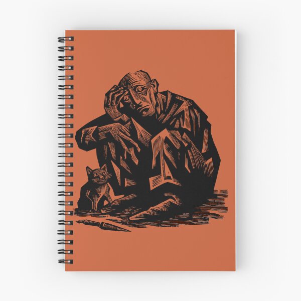 Item preview, Melancholy Linocut Art Expressive Woodcut Figure with Cat designed and sold by MiratiZema.