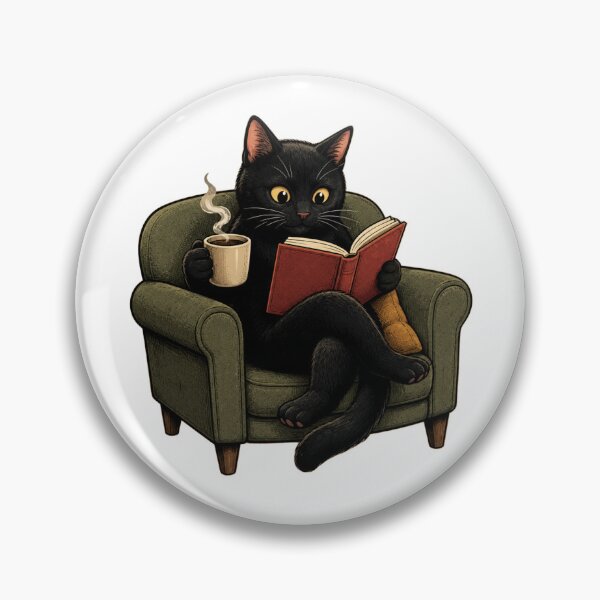 Item preview, Black Cat Reading a Book and Drinking Coffee designed and sold by MySthore.