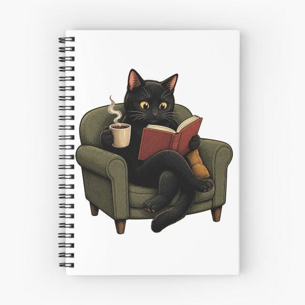 Item preview, Black Cat Reading a Book and Drinking Coffee designed and sold by Mysthor-Designs.