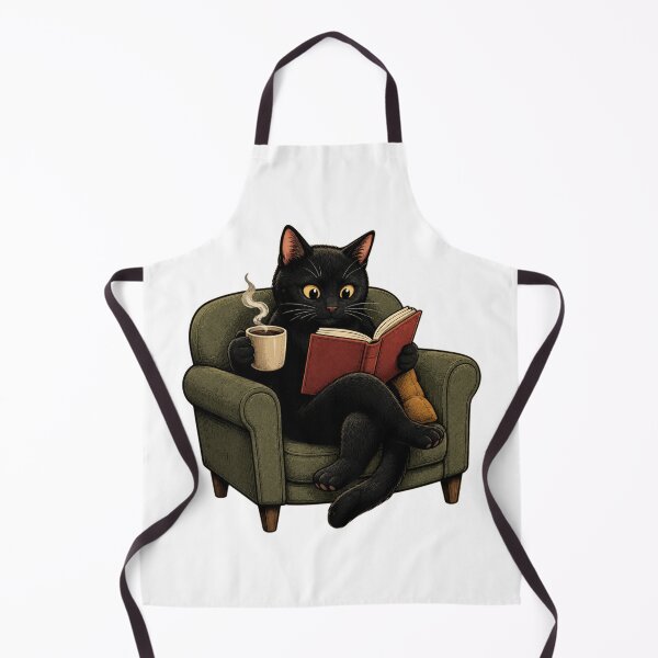 Item preview, Black Cat Reading a Book and Drinking Coffee designed and sold by Mysthor-Designs.