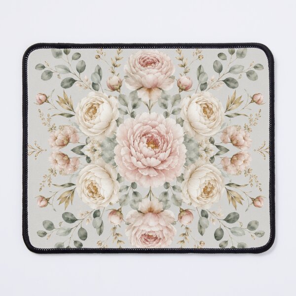 Item preview, Elegant Symmetrical Watercolor Peony Floral Art on Light Grey Background designed and sold by Kate1art.
