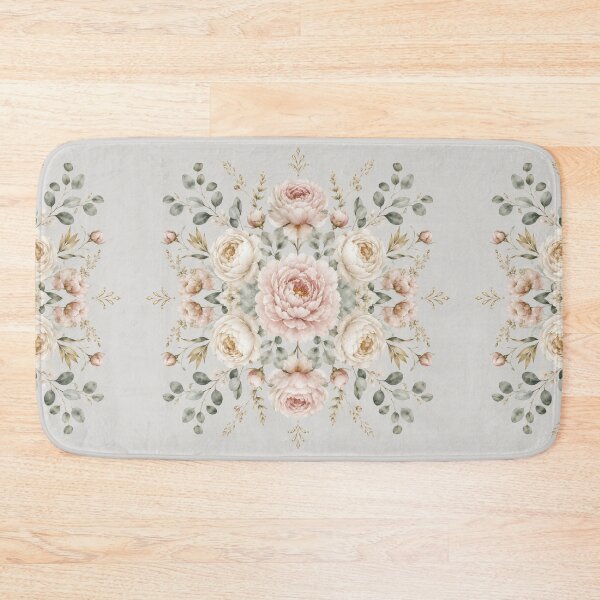 Item preview, Elegant Symmetrical Watercolor Peony Floral Art on Light Grey Background designed and sold by Kate1art.