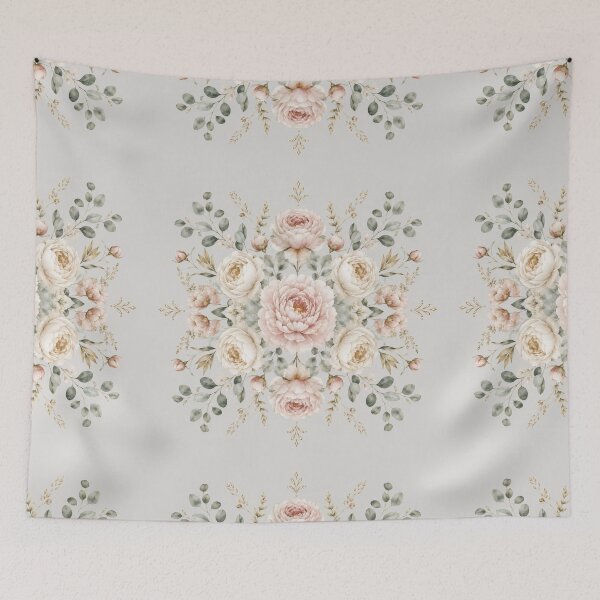 Item preview, Elegant Symmetrical Watercolor Peony Floral Art on Light Grey Background designed and sold by Kate1art.