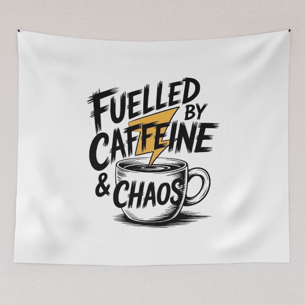 Item preview, Fuelled by Caffeine & Chaos – Funny Coffee Lover Quote Design designed and sold by Cool-cat-art.