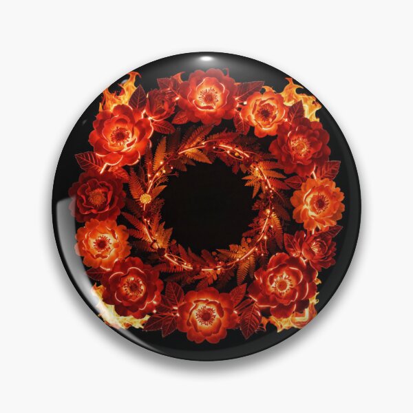 Item preview, Red Orange Floral Circle on Black Background | Elegant Botanical Round Leaf Art designed and sold by DervoTeck2767.