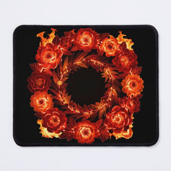 Item preview, Red Orange Floral Circle on Black Background | Elegant Botanical Round Leaf Art designed and sold by DervoTeck2767.