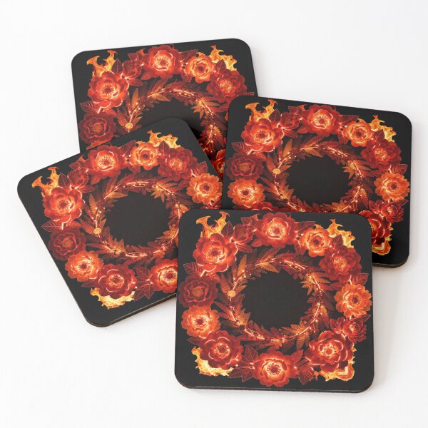Item preview, Red Orange Floral Circle on Black Background | Elegant Botanical Round Leaf Art designed and sold by DervoTeck2767.