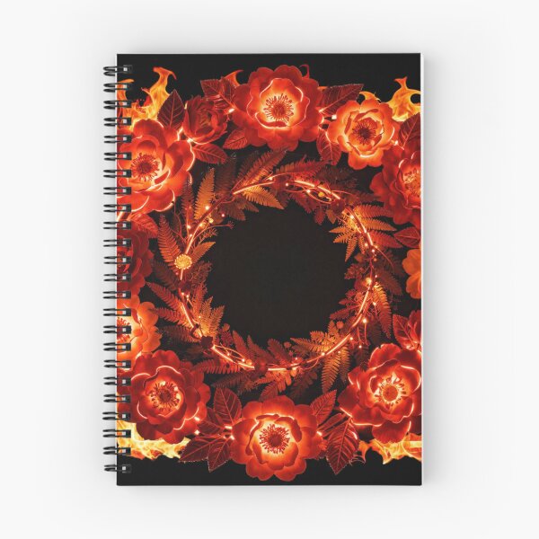 Item preview, Red Orange Floral Circle on Black Background | Elegant Botanical Round Leaf Art designed and sold by DervoTeck2767.