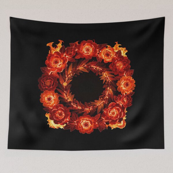 Item preview, Red Orange Floral Circle on Black Background | Elegant Botanical Round Leaf Art designed and sold by DervoTeck2767.