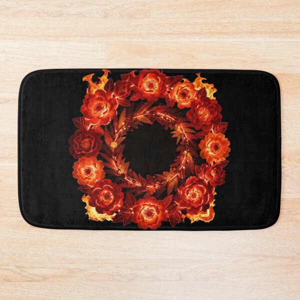 Item preview, Red Orange Floral Circle on Black Background | Elegant Botanical Round Leaf Art designed and sold by DervoTeck2767.