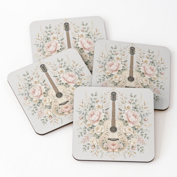 Item preview, Guitar Elegant Symmetrical Watercolor Peony Floral Art  designed and sold by Kate1art.