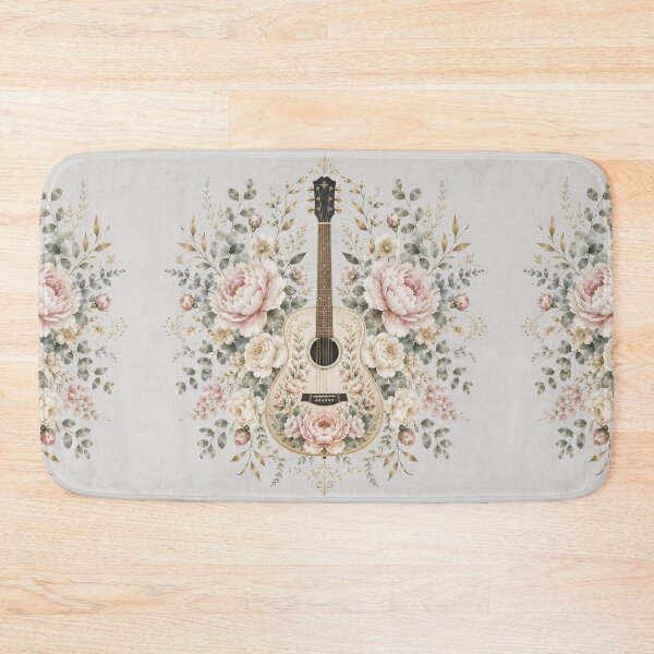 Item preview, Guitar Elegant Symmetrical Watercolor Peony Floral Art  designed and sold by Kate1art.