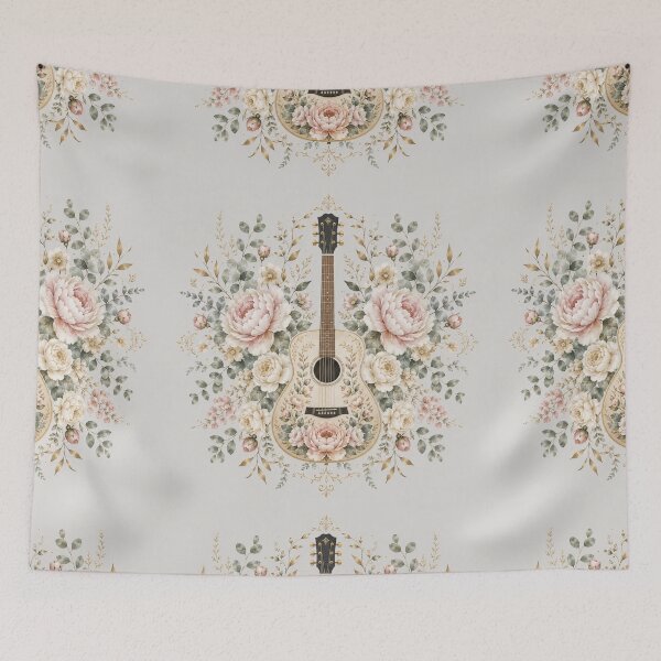 Item preview, Guitar Elegant Symmetrical Watercolor Peony Floral Art  designed and sold by Kate1art.