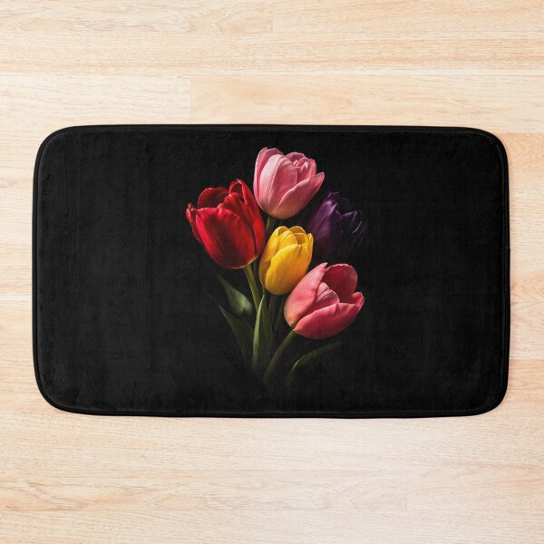 Item preview, Vibrant Colorful Tulips Floral Bouquet Dark Background designed and sold by bellaever.