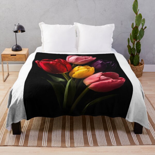 Item preview, Vibrant Colorful Tulips Floral Bouquet Dark Background designed and sold by bellaever.