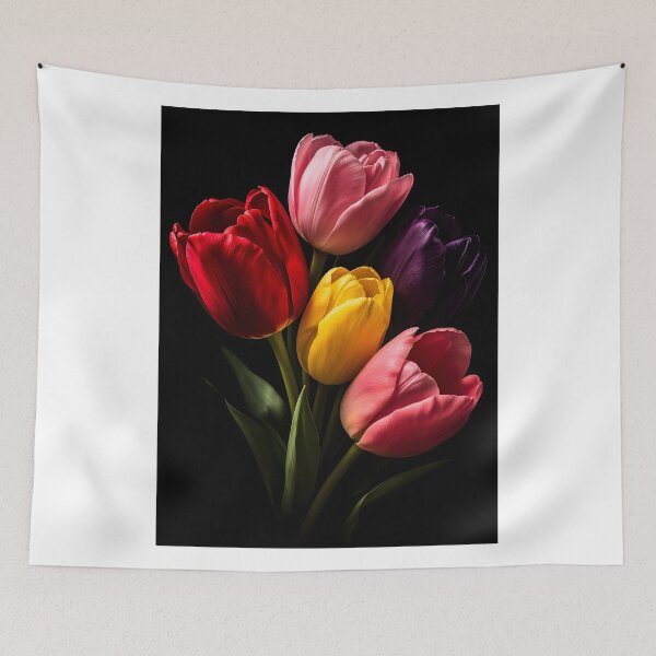 Item preview, Vibrant Colorful Tulips Floral Bouquet Dark Background designed and sold by bellaever.