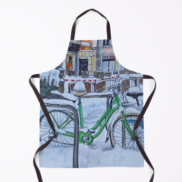 Item preview, Green bicycle in the snow at Albertplatz – Dresden Urban Sketch designed and sold by UMA Urban Sketch.