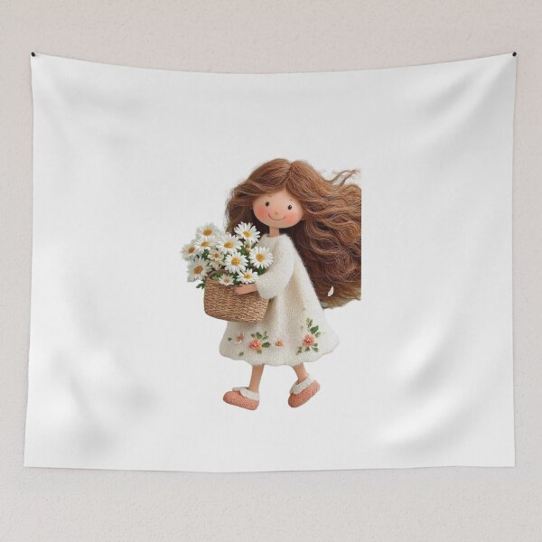 Item preview, Cottagecore Girl Daisy Basket Art designed and sold by animenosekaiii.