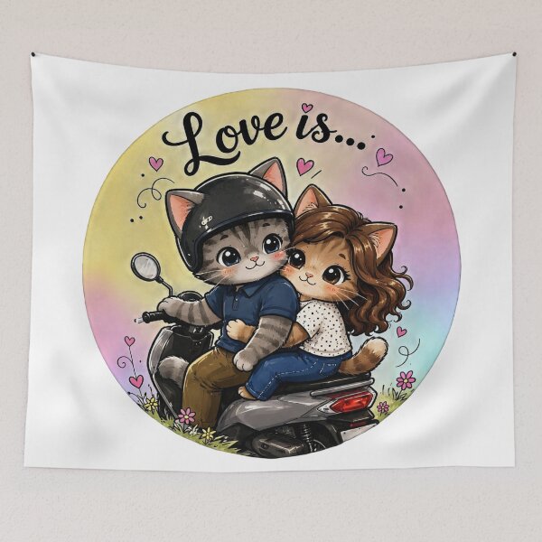 Item preview, Love Is A Scooter Ride - Cute Romantic Cats Illustration designed and sold by mimiartes.
