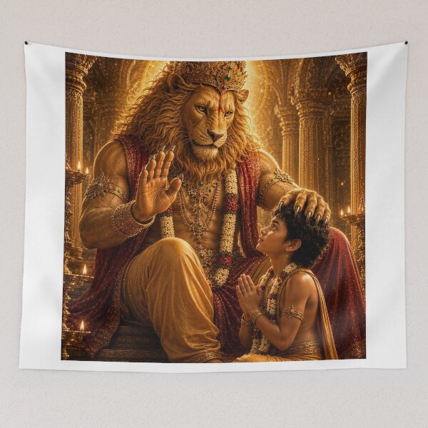 Item preview, Narasimha Blessing Prahlad | Divine Protection Hindu Devotional Art designed and sold by Homyar.