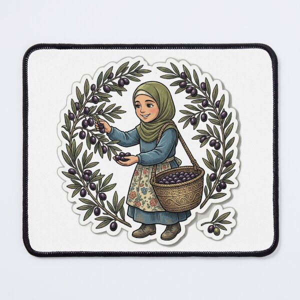 Item preview, Cute Hijabi Girl Harvesting Olive Tree Branch Vintage Sticker Art designed and sold by Fatomfatom.